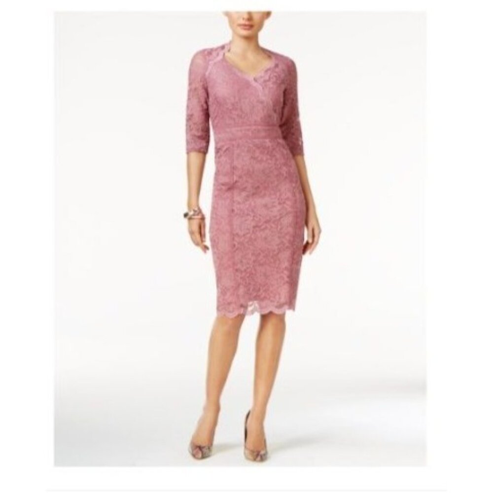 Talia Sodi Mauve Lace 3/4 Sleeve Midi Dress V-Neck size Medium New $89
